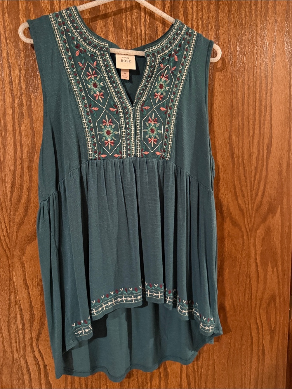 Lucky Brand Teal Green Embroidered Sleeveless Tunic